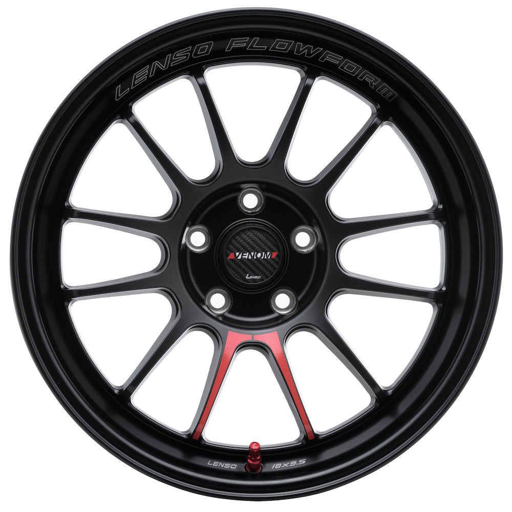 VENOM-5 (FlowFormed) / SATIN BLACK LASER TEXT (RED SPOKE)